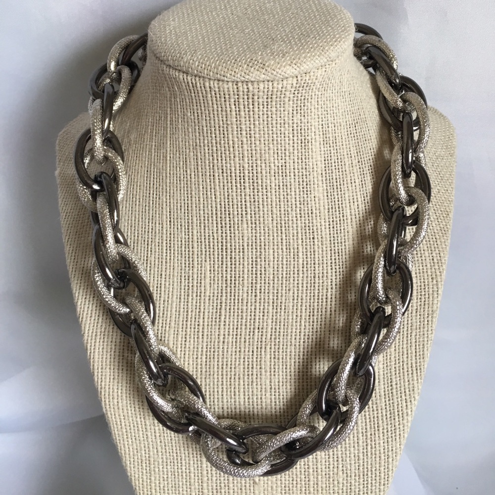 Diamond Cut & Smokey Gray Chain Choker Necklace